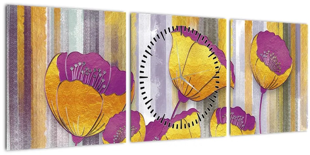 Tablou - Ilustrațir cu flori (cu ceas) (90x30 cm)