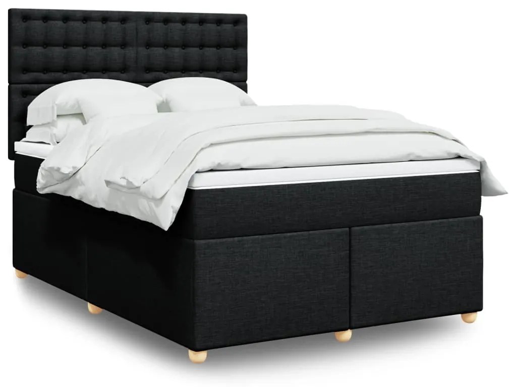 vidaXL Pat box spring cu saltea, negru, 140x190 cm, textil
