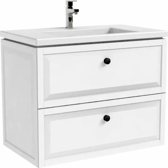 Dulap baza cu lavoar Oristo Montebianco 2 sertare alb mat 80 cm