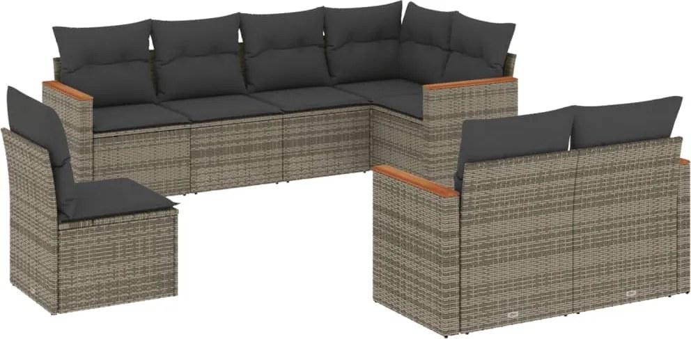 vidaXL Set canapele de grădină cu perne, 8 piese, gri, poliratan