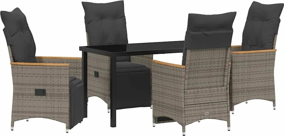 vidaXL Set de masă pentru grădină cu pernă 5 pcs Gri poliratan