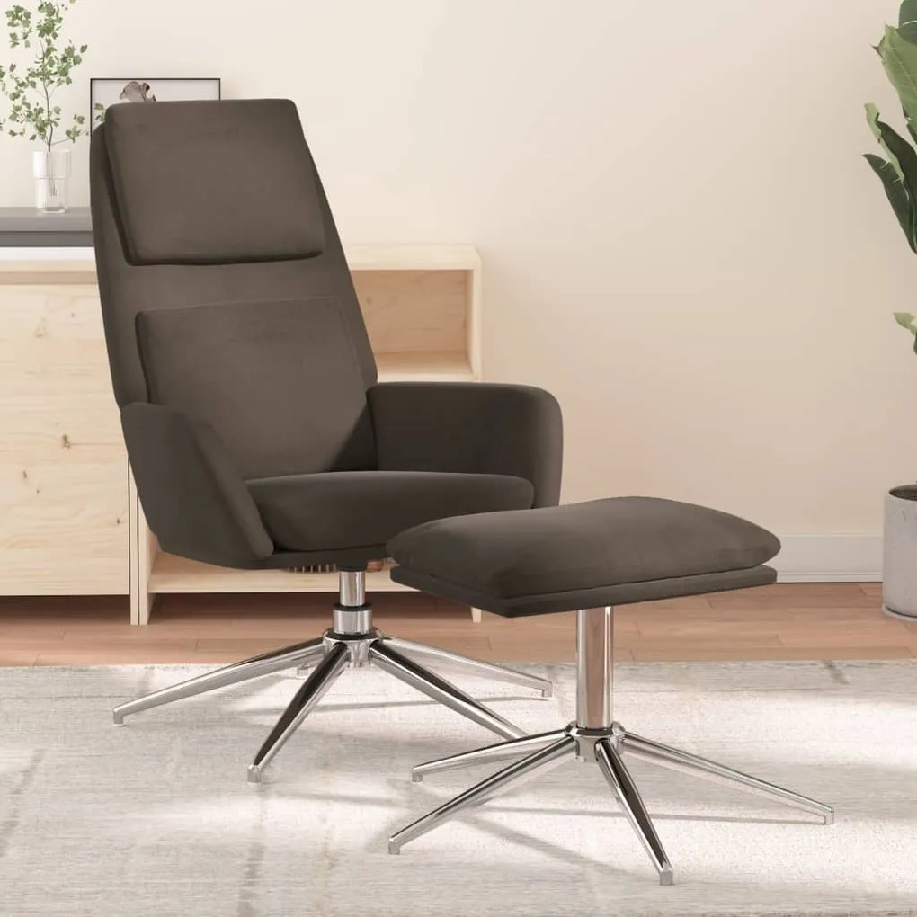 3097782 vidaXL Scaun de relaxare cu taburet, gri închis, microfibră