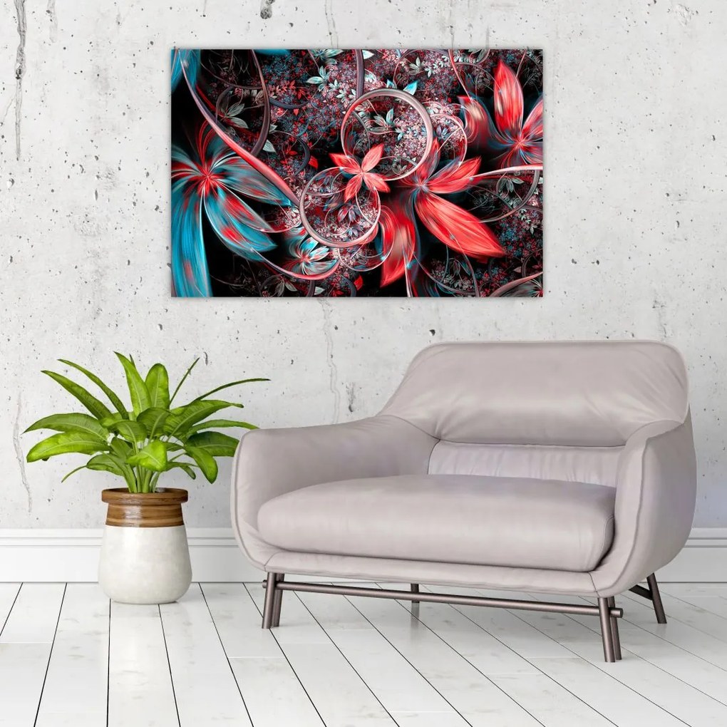 Tablou abstract cu flori exotice (90x60 cm)