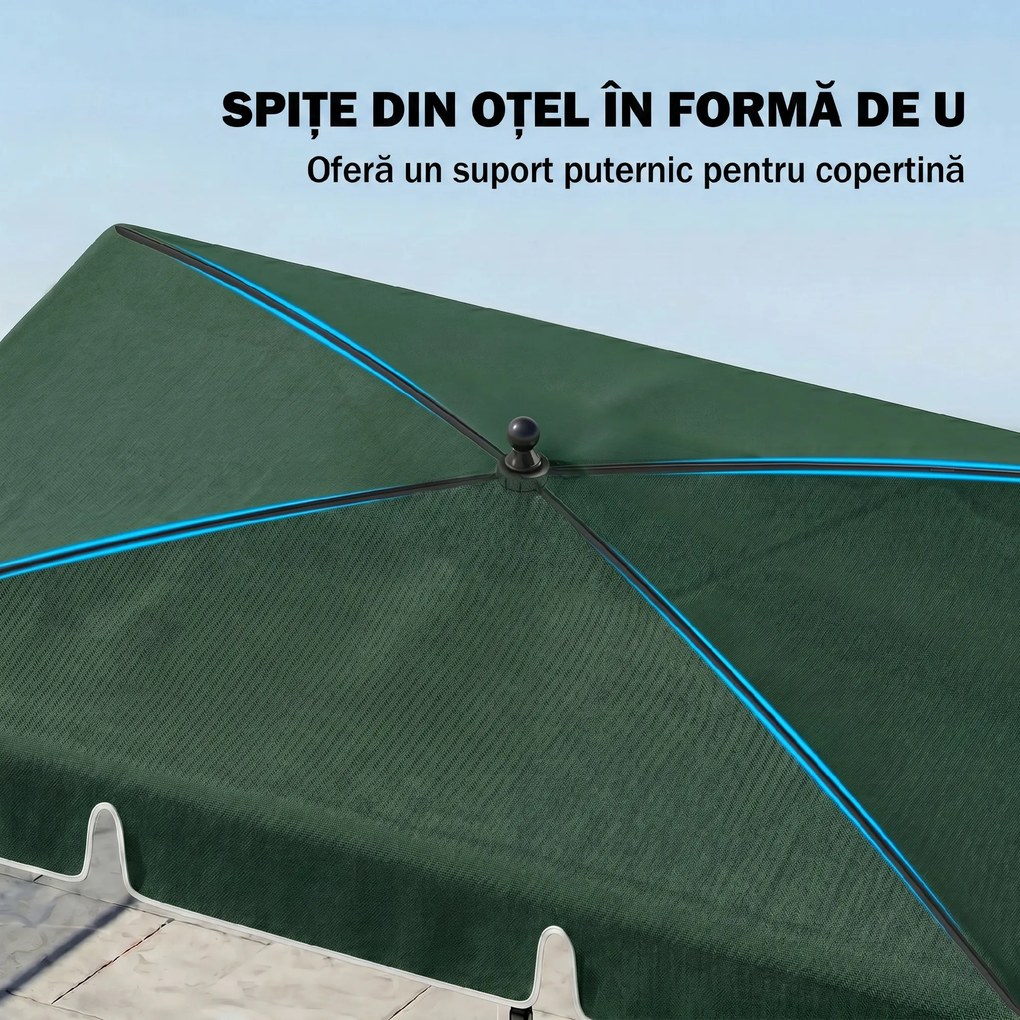Outsunny Umbrelă pentru Grădină Dreptunghiulară, cu Inclinare Reglabilă și Stâlp din Aluminiu, 2x2.4m, Verde/Negru | Aosom Romania