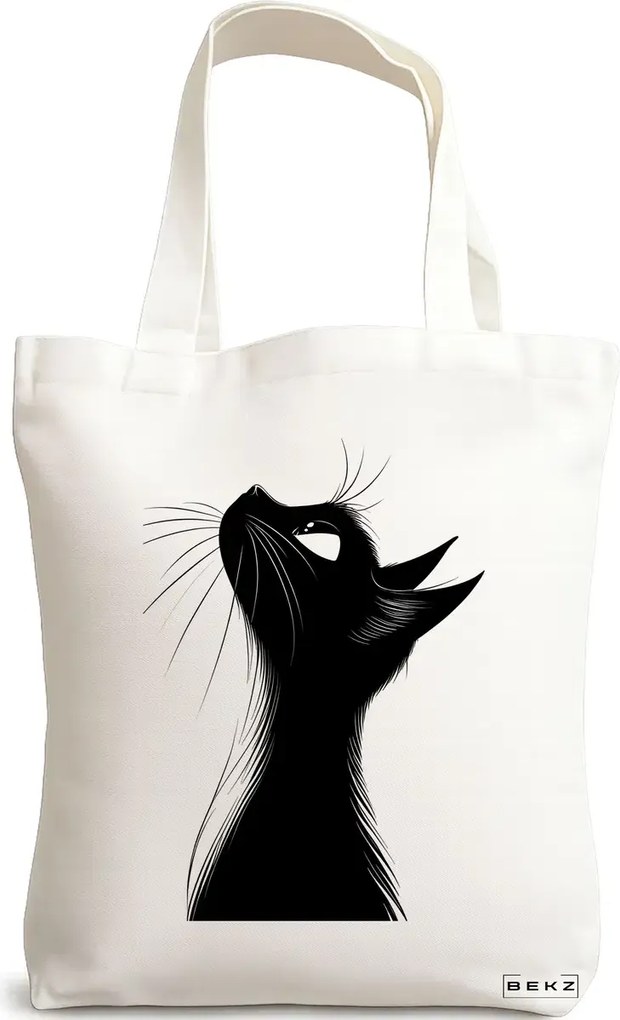 Sacosa de Panza pentru Cumparaturi, Geanta Tote, model Hey human 38 x 34.5 cm, Alba, BEKZ®