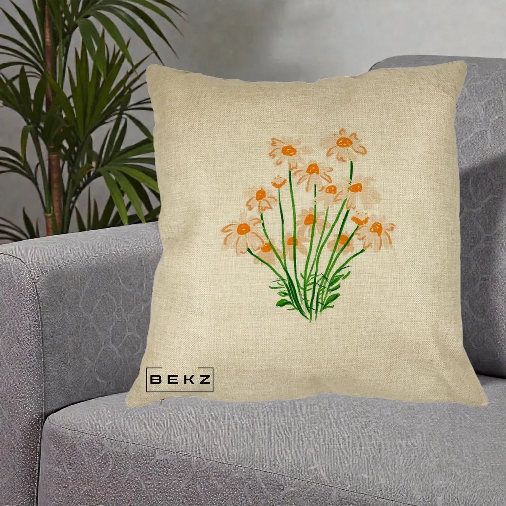 Perna Decorativa Margarete Camp, 40x40 cm, Crem, Husa Detasabila, Perna Inclusa, BEKZ®
