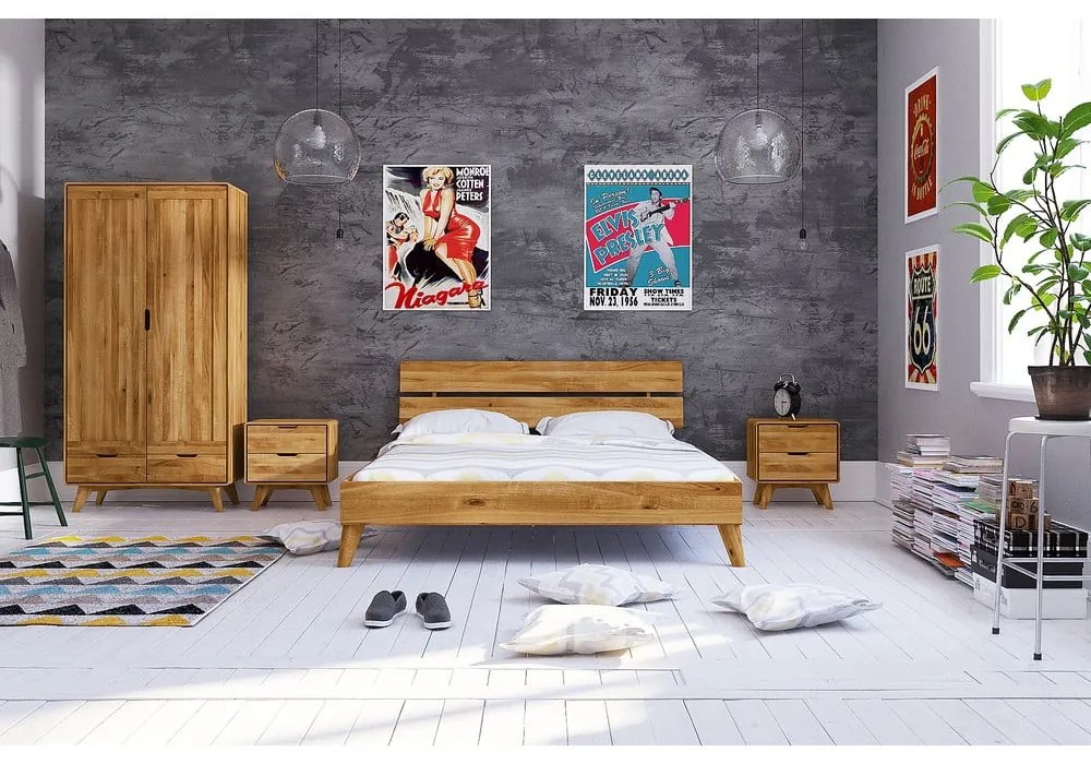 Pat dublu din lemn de stejar 180x200 cm Greg 2 - The Beds