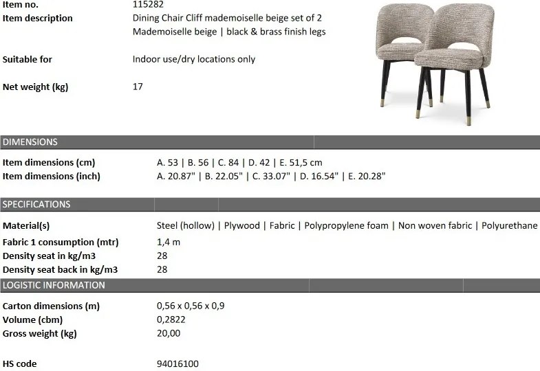 Set de 2 scaune Cliff, bej mademoiselle 115282 HZ