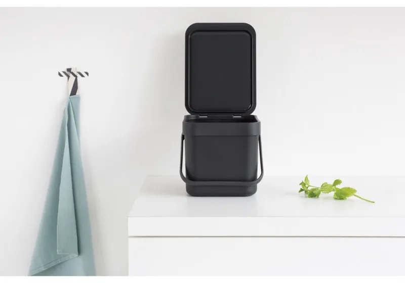 Cos de gunoi colectare selectiva Brabantia Sort&Go 648974, 6 l, Maner, Montabil pe perete, Gri inchis