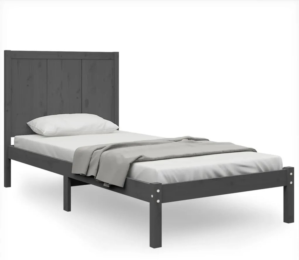 3105697 vidaXL Cadru de pat single, gri, 90x190 cm, lemn masiv de pin