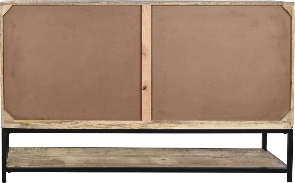 Bufet-vitrină stil industrial din lemn de mango și metal, natur și negru, cu 4 uși vitrate și raft inferior deschis, 100 x 170 x 45 cm, „Arcole”