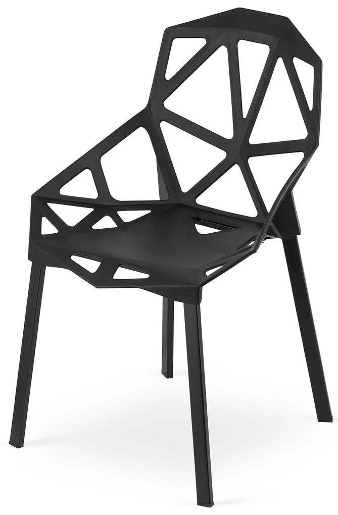 Set de masa 1 + 4, masa TESSA 120x60 cm neagra/decor stejar + scaun din plastic negru ESSEN