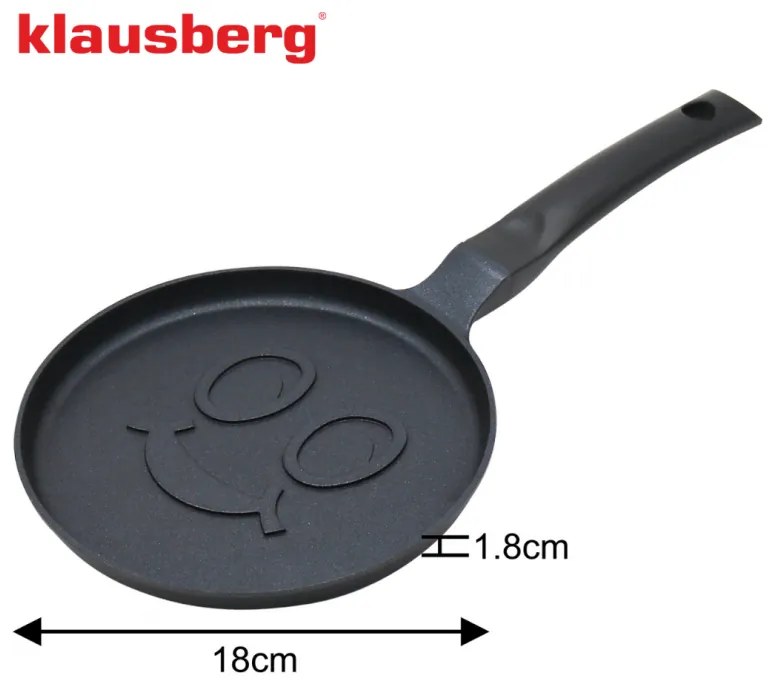 Plită pentru clătite Klausberg KB 7971, 18 cm, Fund în relief cu zâmbet, Acoperire antiaderentă, fără PFOA, Inducție, Negru