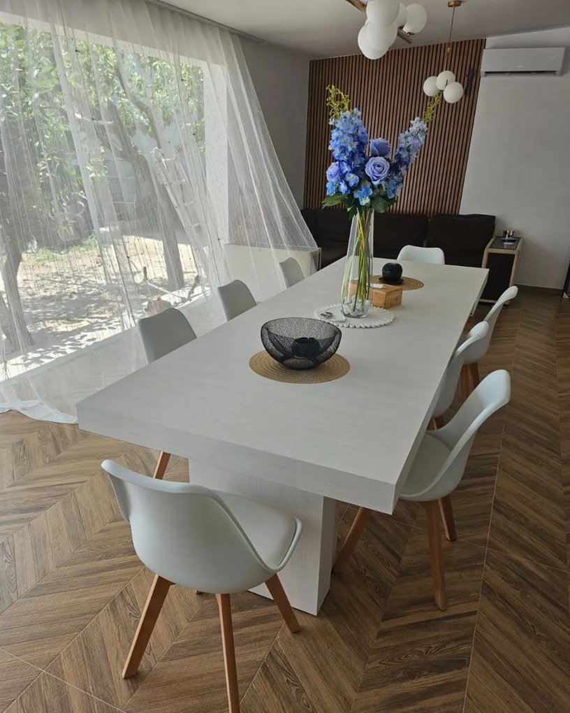 MASA EXTENSIBILA BIG FAMILY, picior drept, 480 cm - STEJAR AURIU - 160 cm / 90 cm / h 77