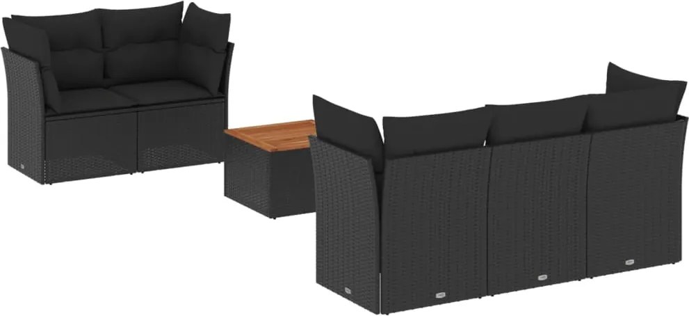 vidaXL Set mobilier de grădină cu perne, 6 piese, negru, poliratan
