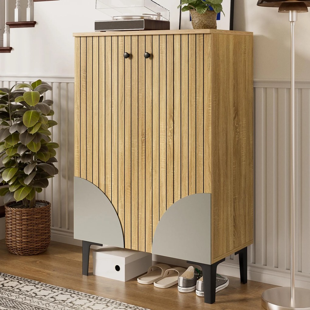 Dulap modern pentru pantofi, cu mult spațiu de depozitare, uși și mai multe rafturi, 60x32x94 cm, Culoare naturală