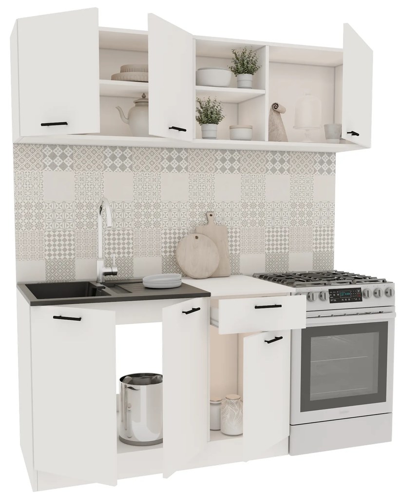 Set Bucatarie Kara, Alb, L 180 cm