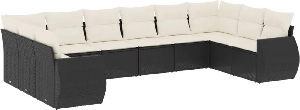 vidaXL Set canapele de grădină cu perne, 10 piese, negru, poliratan