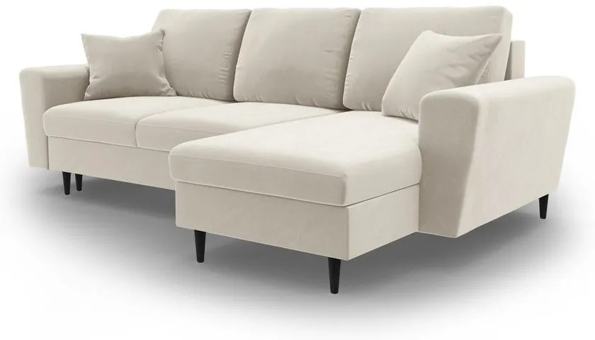 Colțar bej extensibil, cu spațiu de depozitare cu tapițerie din catifea Kyoto – Cosmopolitan Design