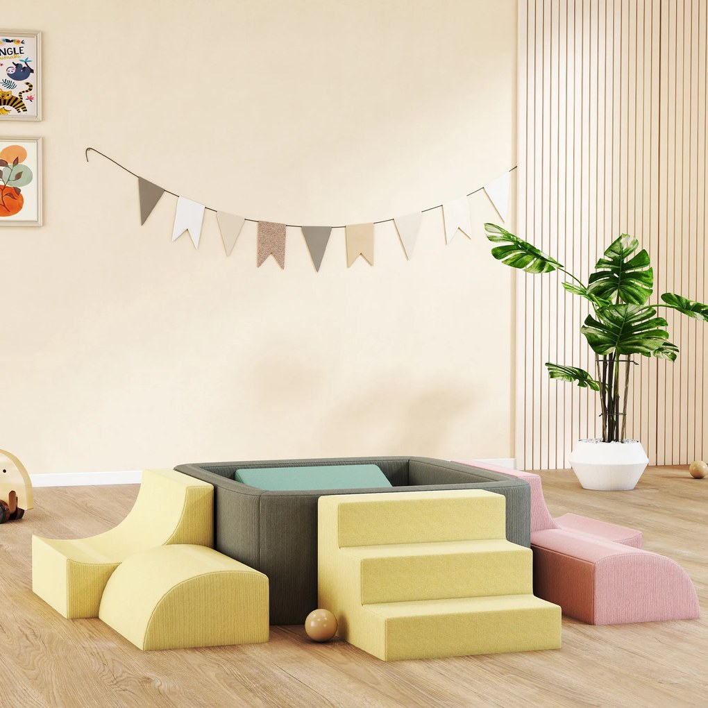 AIYAPLAY Parcurs de motricitate pentru bebeluși modular din spumă 7 piese husă lavabilă din catifea côtelată 174 x 174 x 30 cm multicolor | Aosom Romania