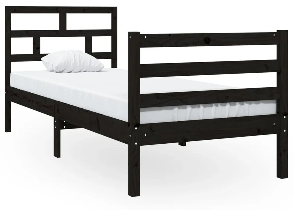 3101247 vidaXL Cadru de pat Small Single 2FT6, negru, 75x190 cm lemn masiv