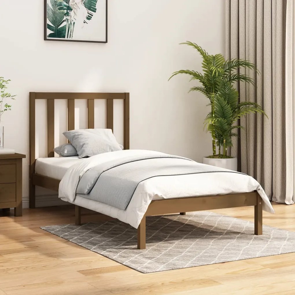 3105123 vidaXL Cadru de pat mic single, maro miere, 75x190 cm, lemn masiv