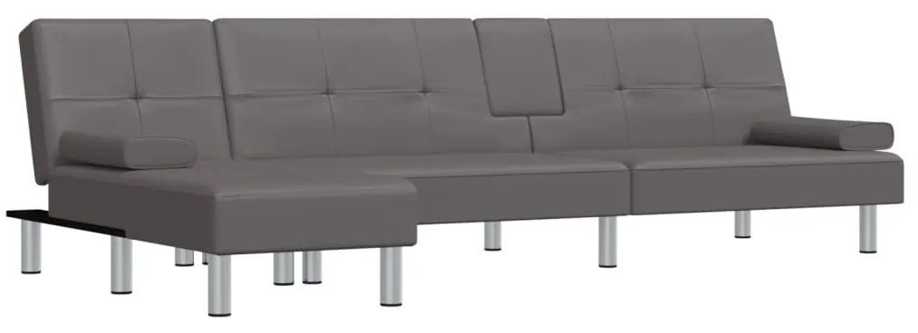 3157267 vidaXL Canapea extensibilă în formă de L gri 255x140x70 cm piele eco