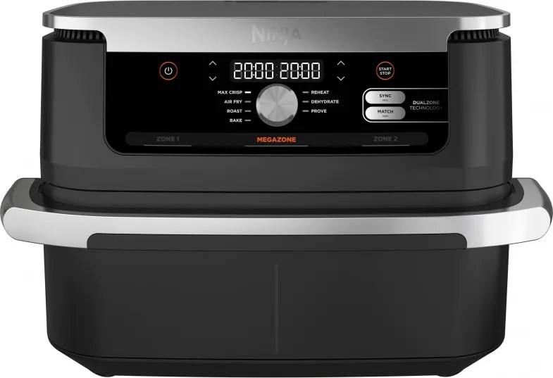 La mâna a doua: Friteuza dubla cu aer cald Ninja AF500EU, 10.4 L, 7 programe, Timer, Zone independente, Negru/Inox