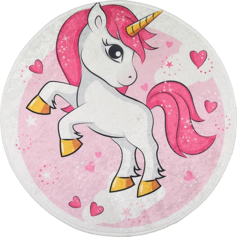 Covor pentru copii roz lavabil ø100 cm Pink Unicorn – Vitaus