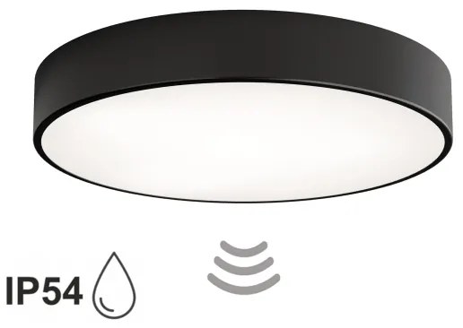 Plafonieră de baie CLEO cu senzor, 4x E27/24W/230V, Ø 50 cm, IP54, neagră