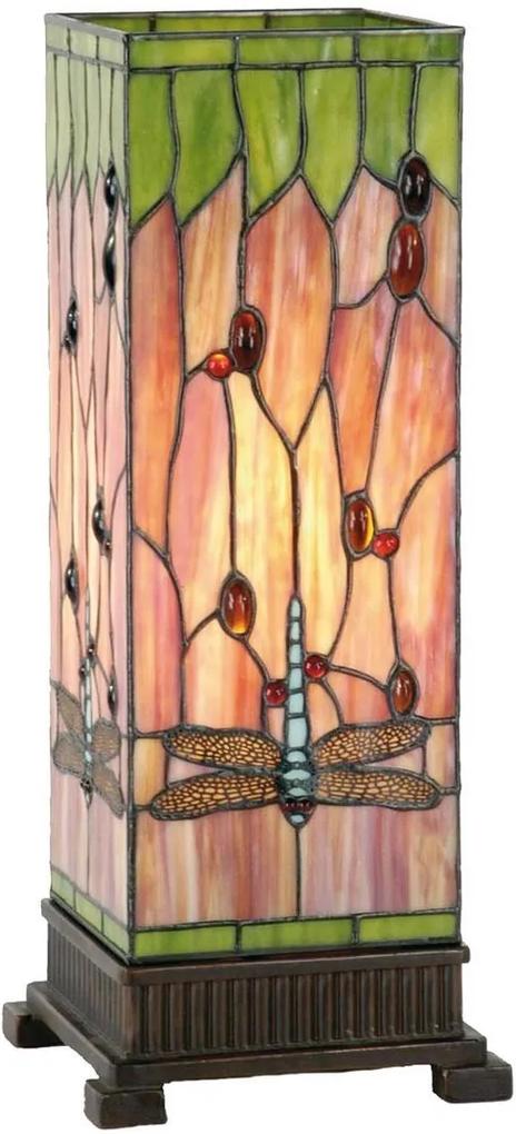 Veioza cu baza din polirasina maro si abajur din sticla Tiffany 18 cm x 18 cm x 45 h