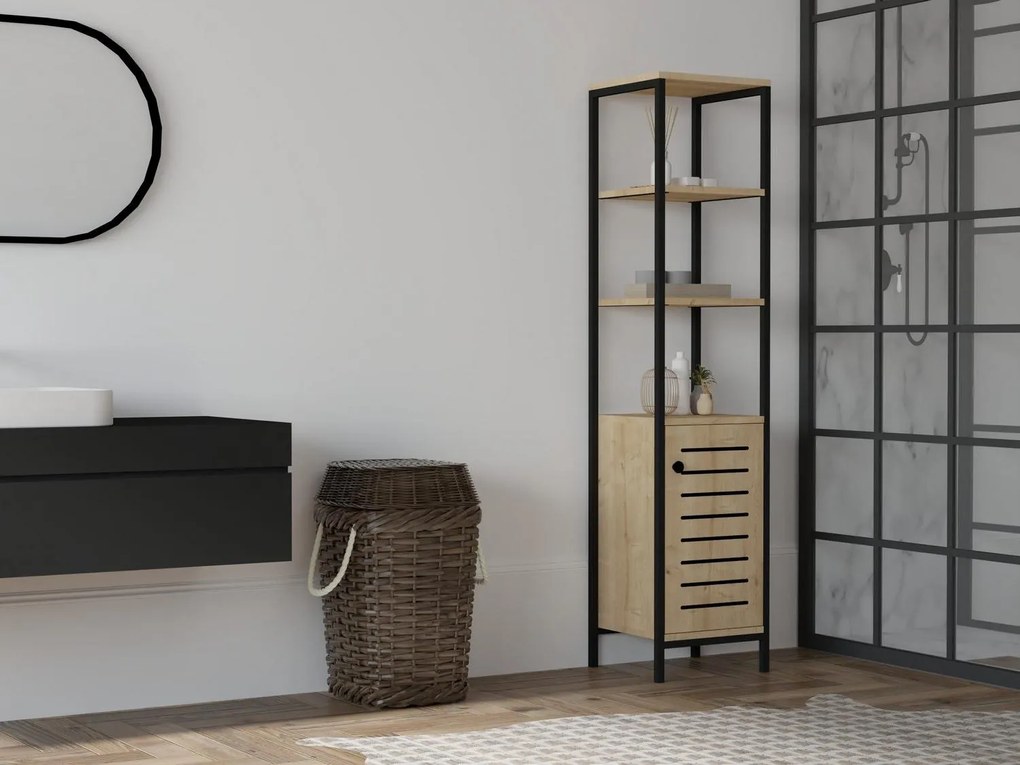 Dulap de baie Kutuvu (stejar zafir + negru) . 1092737