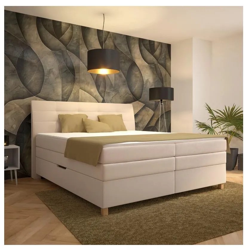 Pat boxspring BEA 180 x 200 cm cu saltea, bej