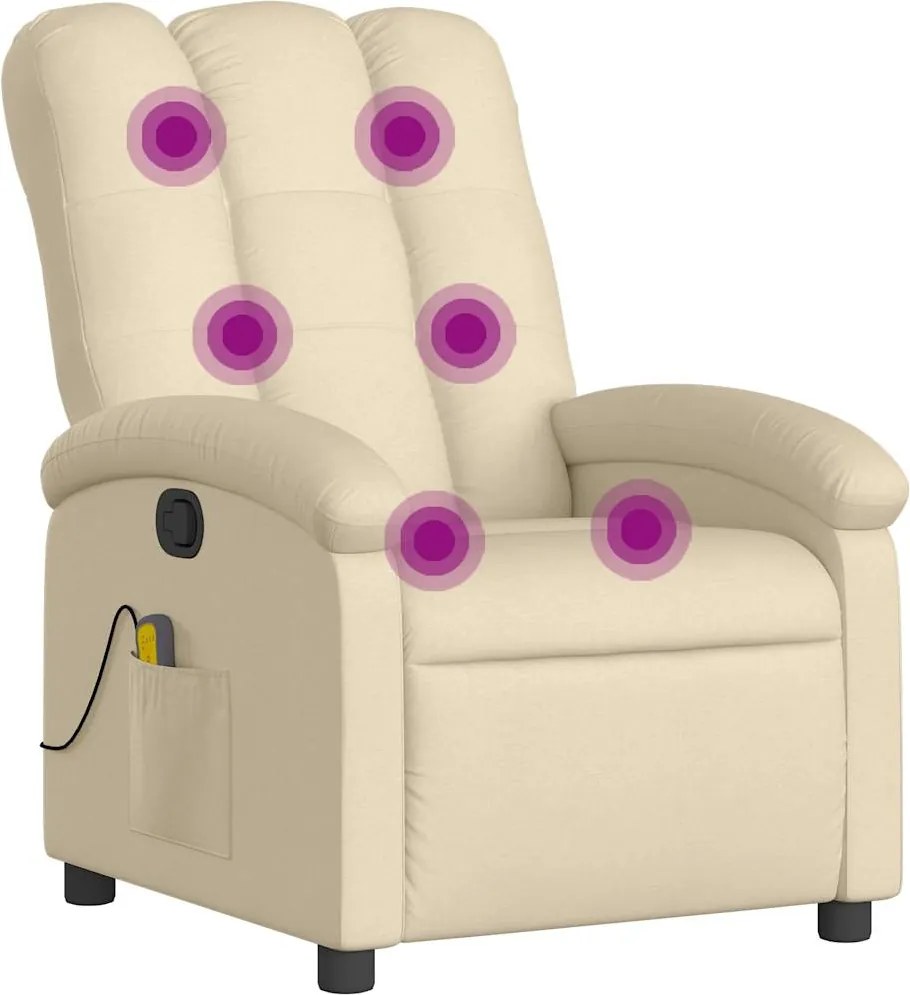 vidaXL Fotoliu rabatabil de masaj, crem, material textil