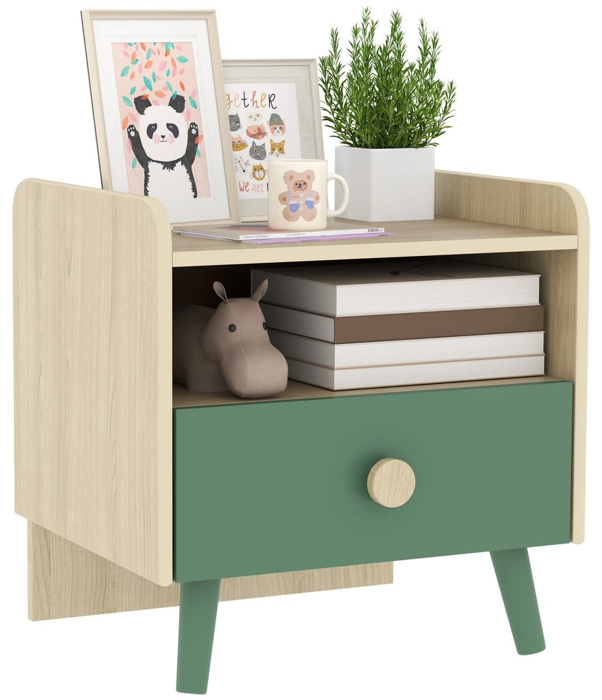 AIYAPLAY Noptieră pentru copii noptieră copil cu sertar și nișă, mică măsuță din lemn pentru cameră copil | Aosom Romania