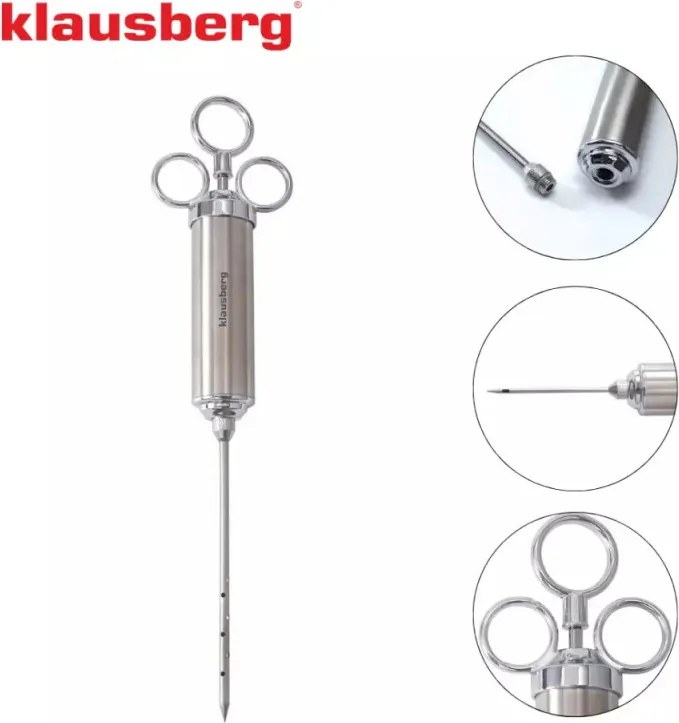Seringa pentru marinat carne Klausberg KB 7842, 60 ml, 3 ace, Otel inoxidabil, Fara BPA, Argintiu