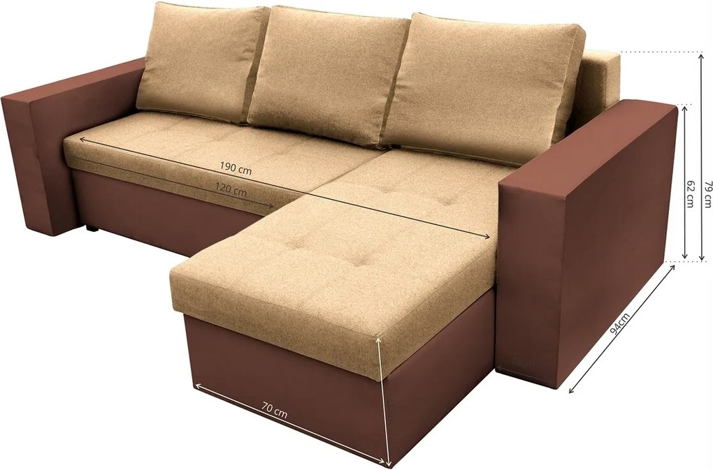 Coltar extensibil Toledo, 226x145x79 cm, 2 lazi depozitare, Reversibil, Maro/Crem