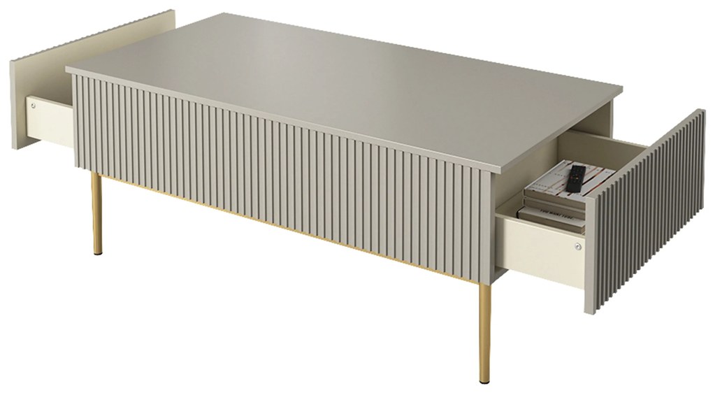 Măsuță de cafea Nicole 120 cm cu sertare - casmir / picioare aurii