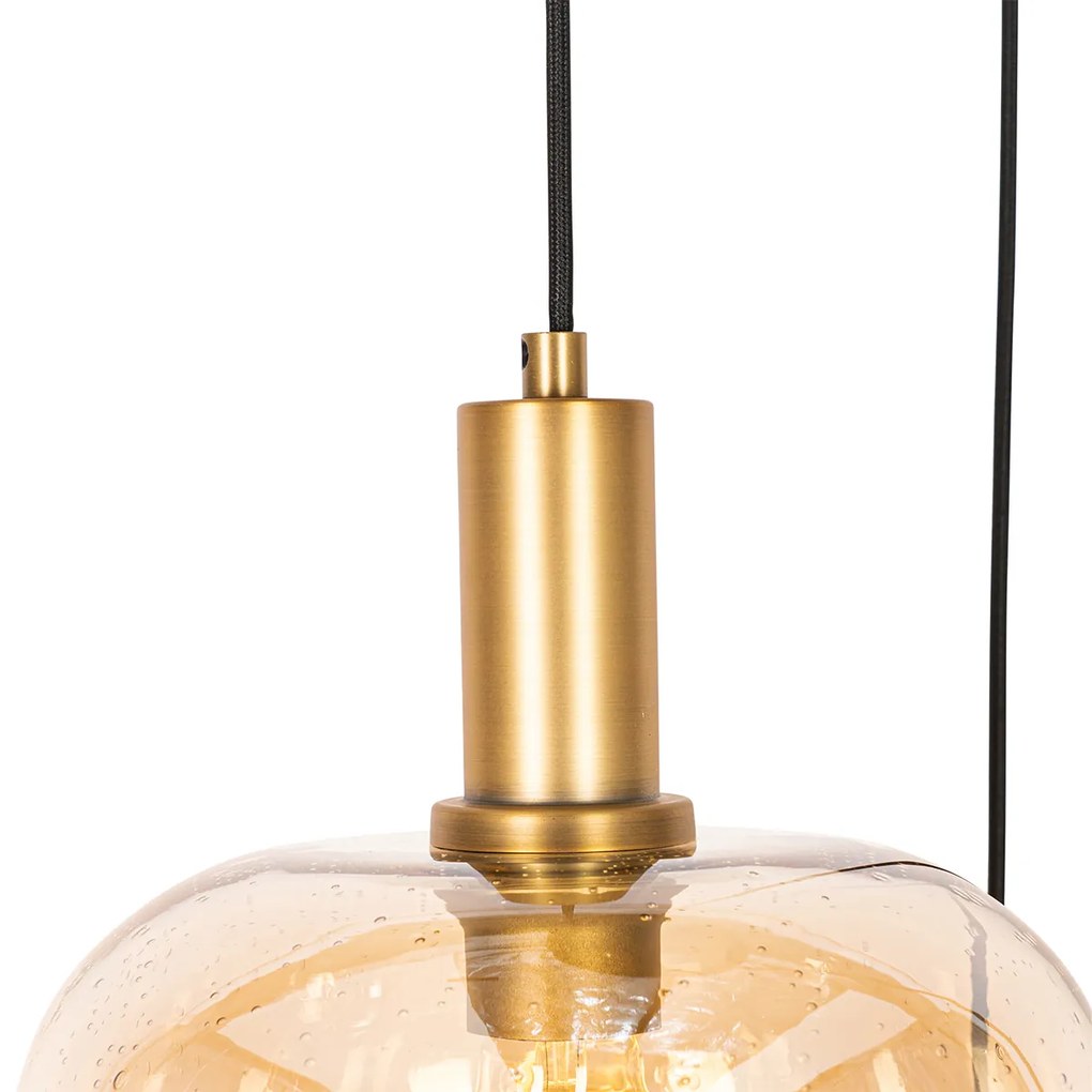 Lampa suspendată de design neagră cu alamă și sticlă chihlimbar cu 3 lumini - Zuzanna