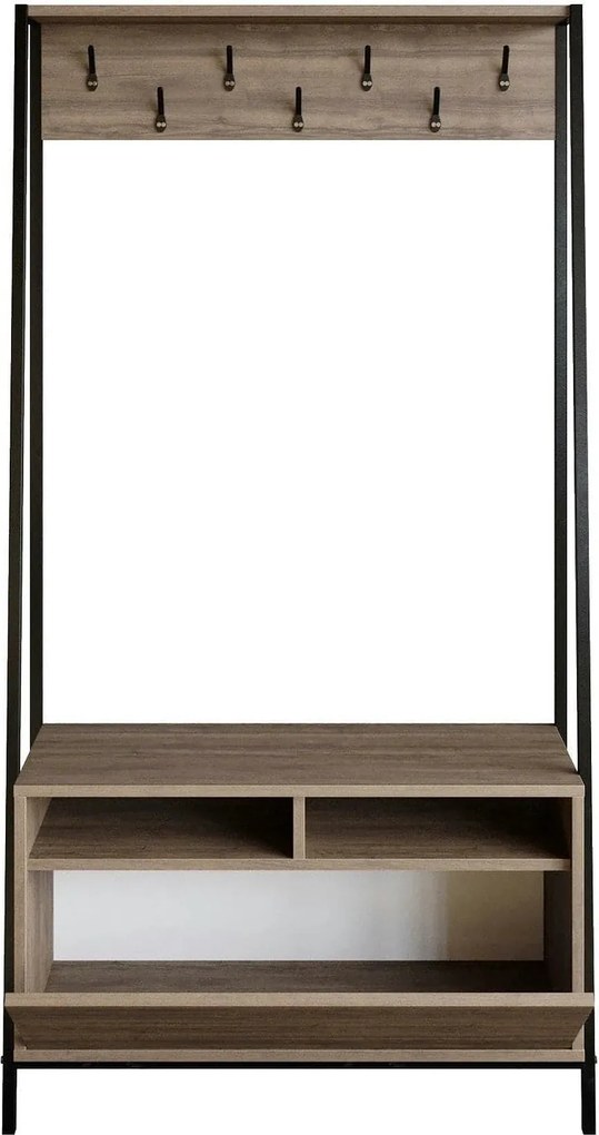 Mobilier hol DEVIN, nuc/negru, PAL melaminat/metal, 94x35x180 cm