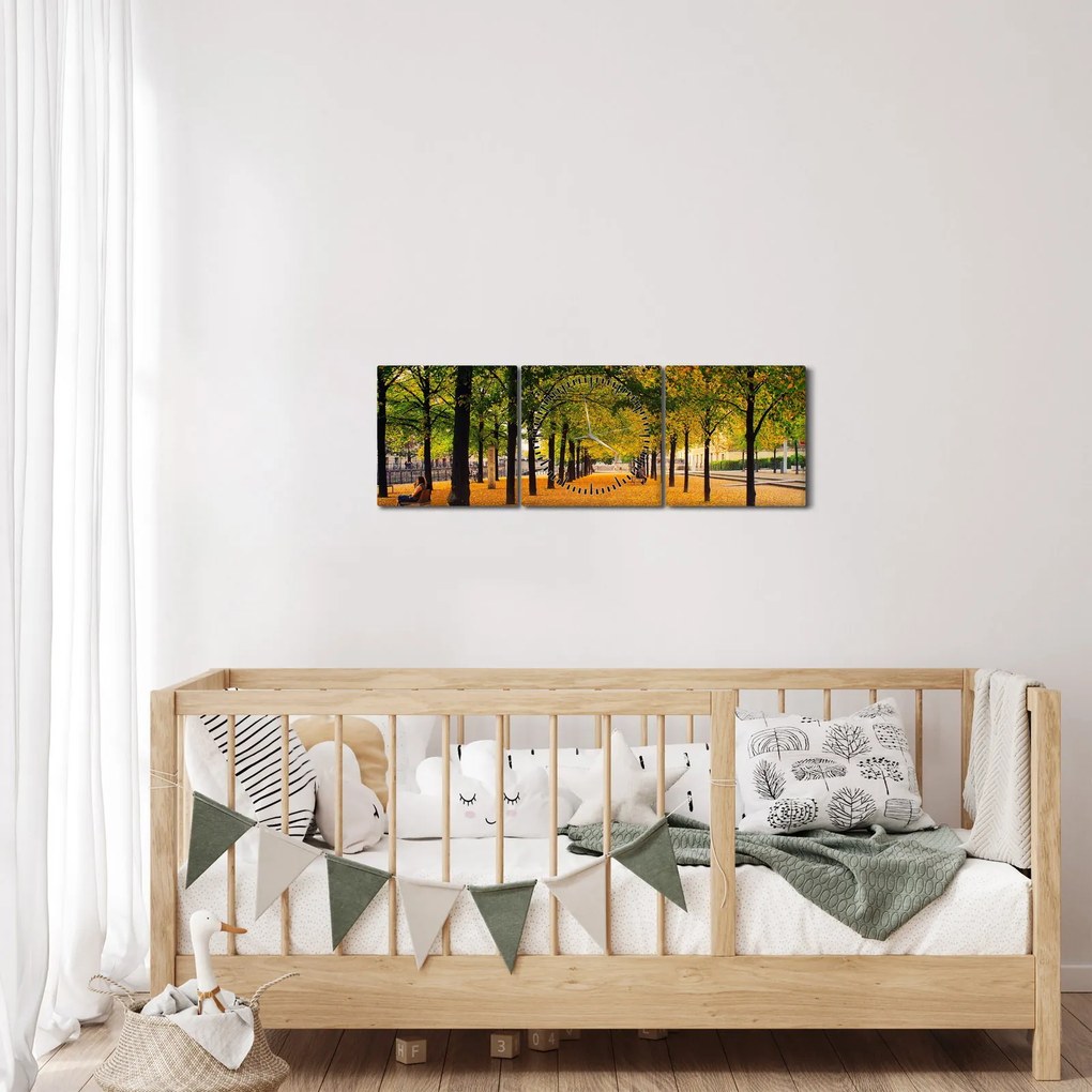 Tablou cu alee cu copaci în toamnă (cu ceas) (90x30 cm)