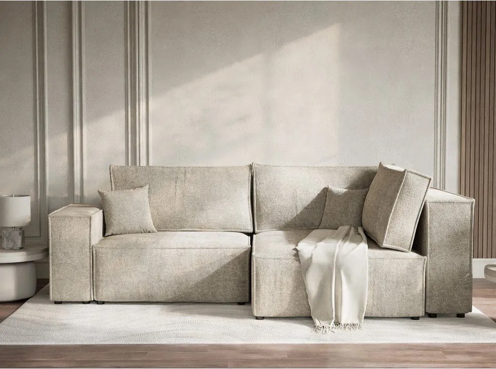 Colțar bej extensibil/cu spațiu de depozitare cu tapițerie din chenille (cu colț pe partea dreaptă/în formă de ”L”) Tonga – Maison de Rêve