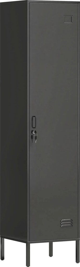 HOMCOM Spind metalic cu ușă închisă cu cheie și bară pentru haine, spind metalic individual pentru acasă sau birou, Negru | Aosom Romania