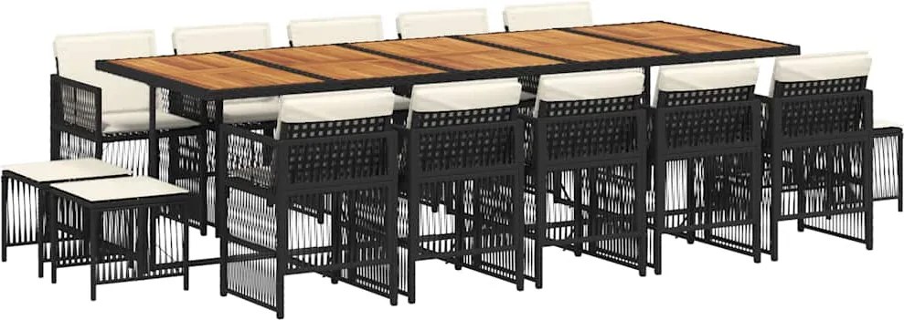vidaXL Set mobilier de grădină cu perne, 15 piese, negru, poliratan