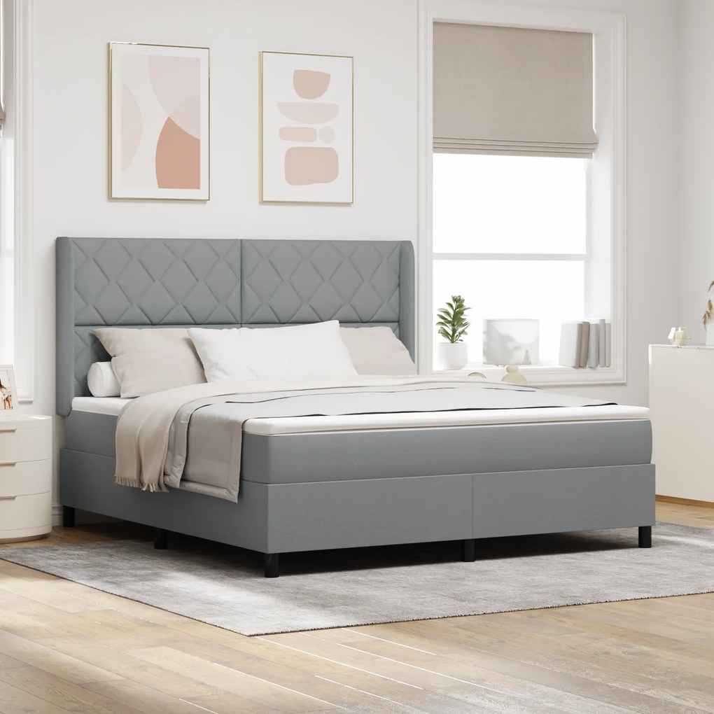 vidaXL Pat cu saltea cu arcuri și LED gri deschis 180x200 cm, țesătură
