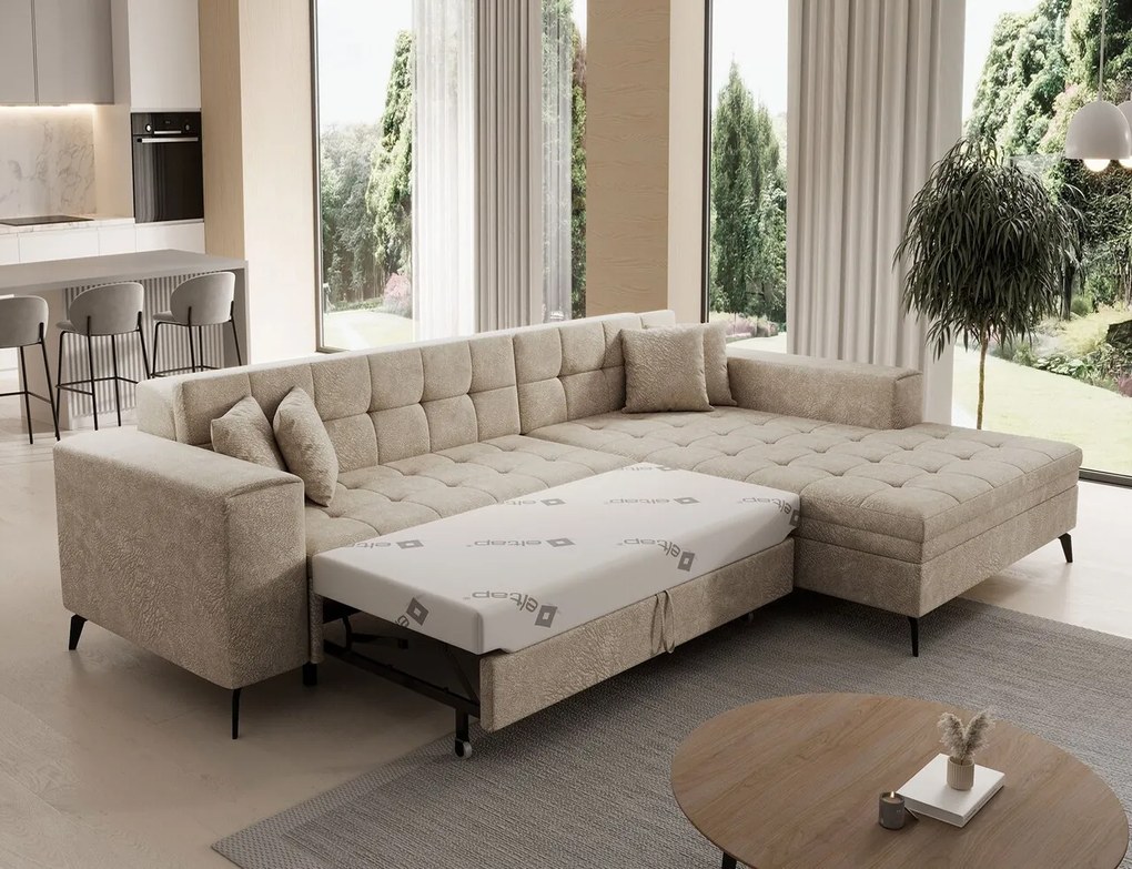 Coltar extensibil dreapta 4 locuri ELTAP, Sol-34, Solange, 292x196x84 cm, lemn/poliester, bej deschis