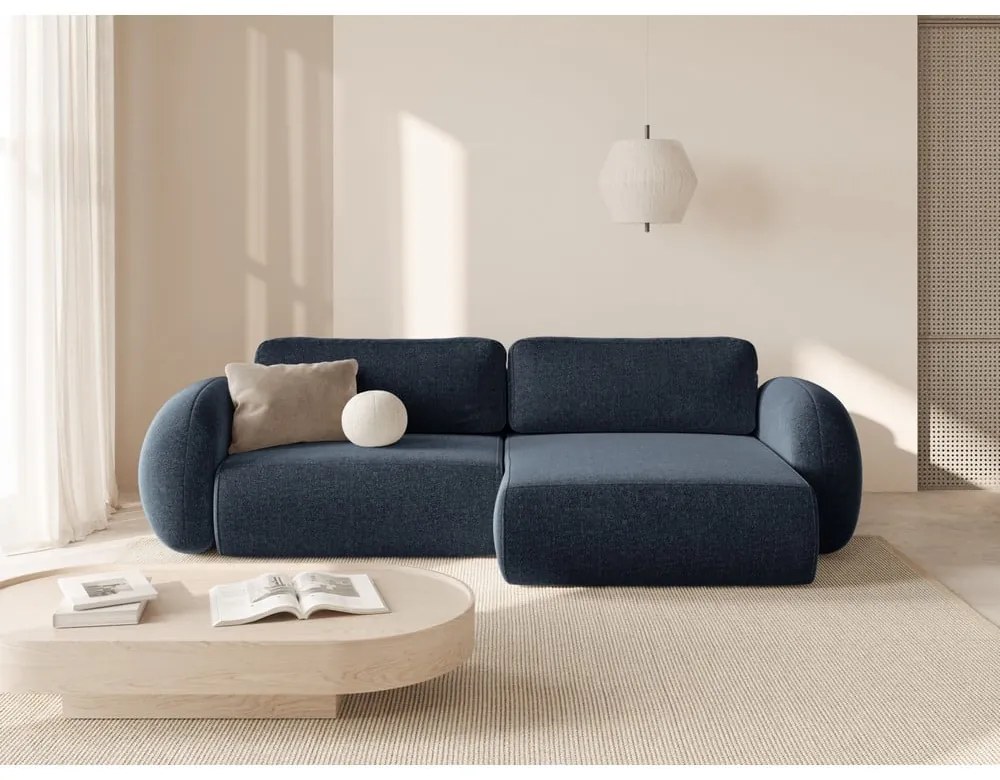 Colțar albastru închis extensibil/cu spațiu de depozitare cu tapițerie din chenille Tonale – Cosmopolitan Design