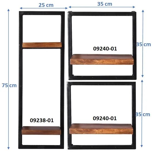 Set rafturi de perete din lemn de mango si fier vechi, 3 buc