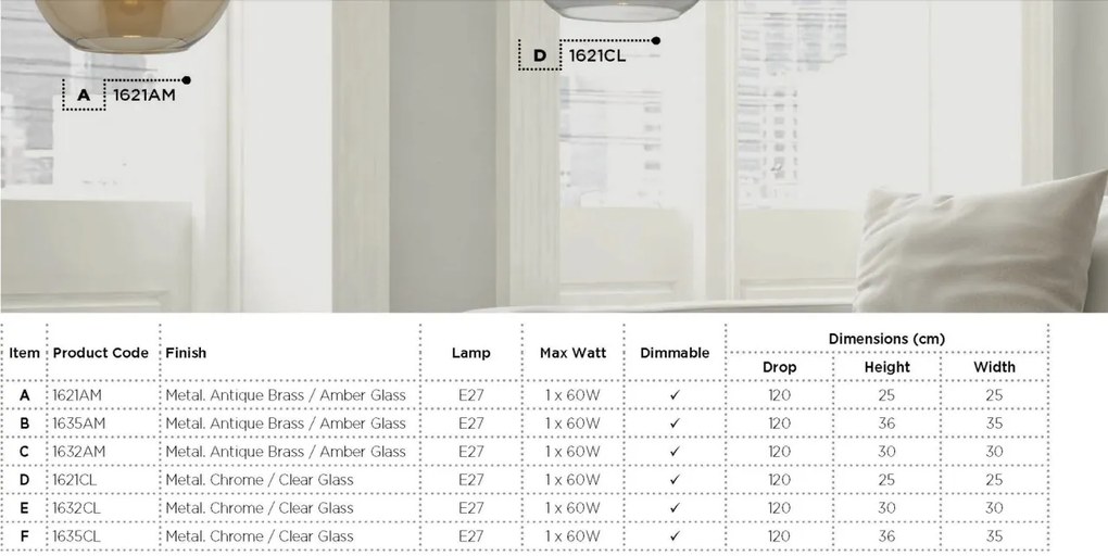 Lustra / Pendul design modern 35cm Balls crom / clar 1635CL SRT