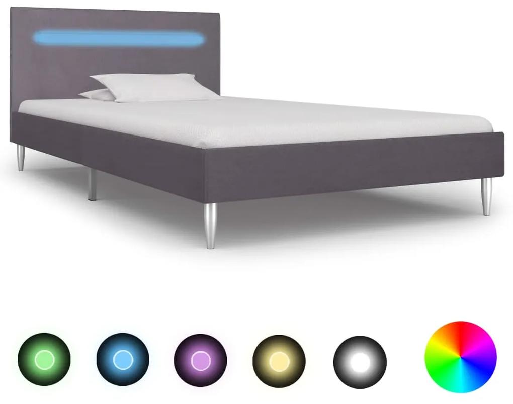Cadru de pat cu LED-uri, gri, 90 x 200 cm, material textil Gri, 90 x 200 cm